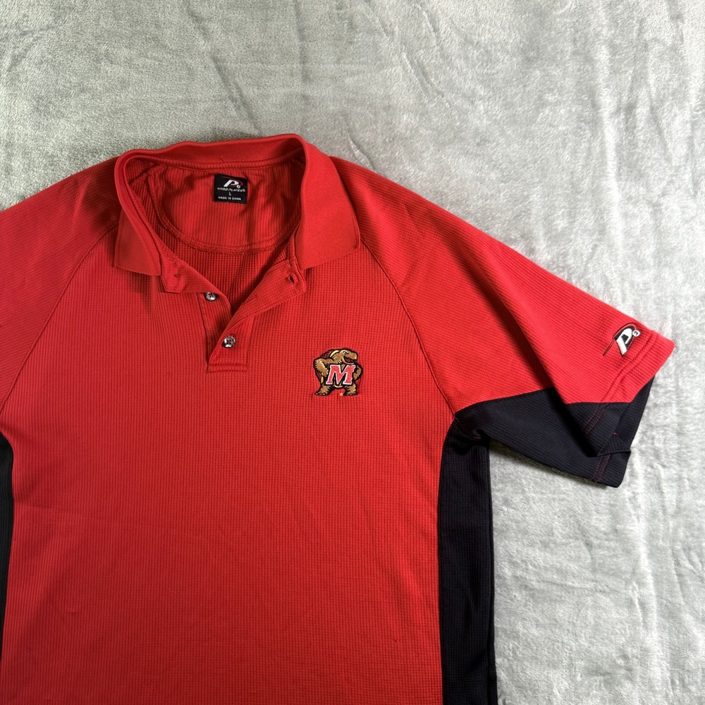 VTG Pro Player Maryland Terrapins Polo Shirt Mens L Red Black Turtle Logo